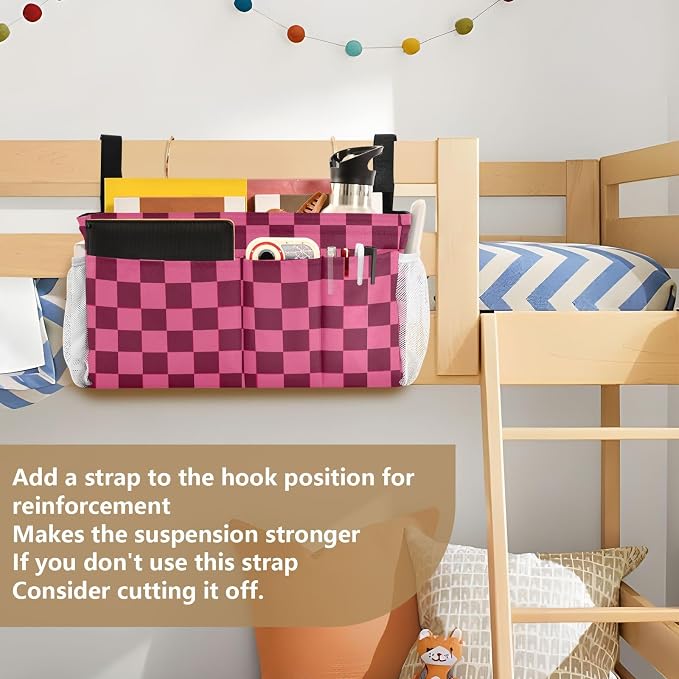Checkered Hot Pink Bedside Caddy - Image 6