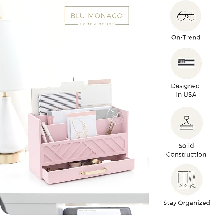 BLU MONACO | Pink Desk Organizers Wooden Mail Organizer - Image 4