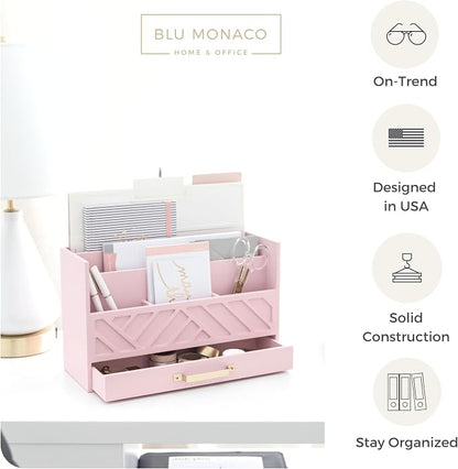 BLU MONACO | Pink Desk Organizers Wooden Mail Organizer - Image 4