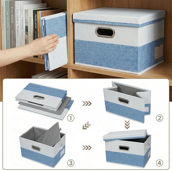PRANDOM Storage Bins with Lids Linen Fabric Foldable Storage Boxes Organizer - Image 5