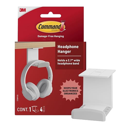 Command Headphone Hanger, 1 Holder and 4 Strips, Holds a 2.7" Wide Band by Unknown