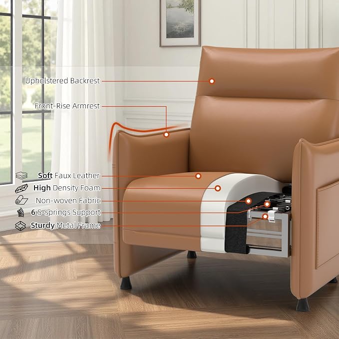 Upholstered Accent Sofa, Modern Faux Leather Chair - Image 5
