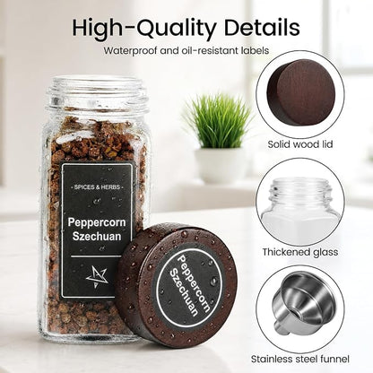 Glass Spice Jars with Grinder Lid 24 Pack 4 oz Acacia Wood | 780 Labels - Image 5