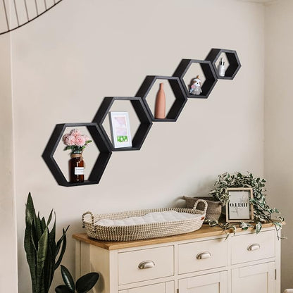 Hexagon Shelves, Floating Wall Shelf, Honeycomb Octagon Cube Shelves Wood | - Image 5