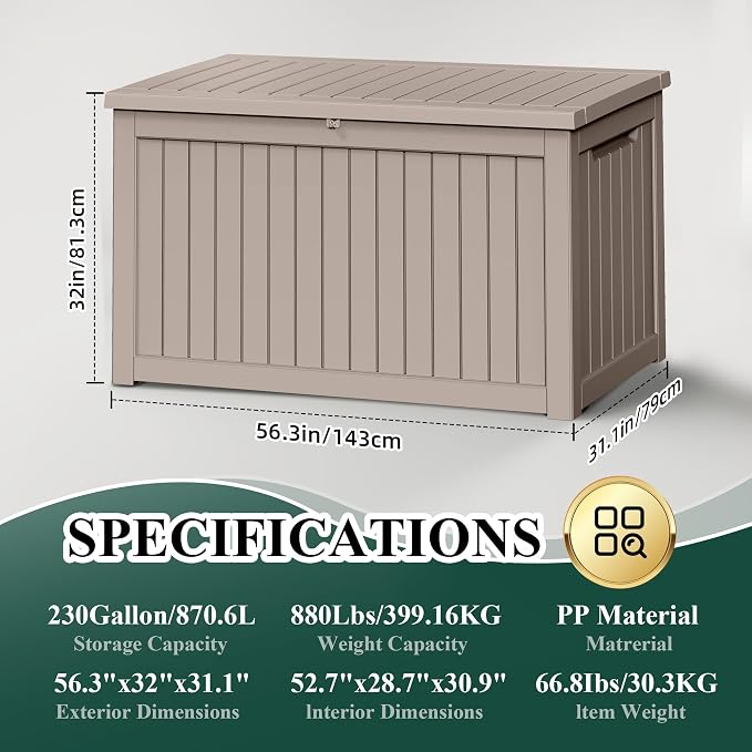230 Gallon Resin Large Deck Box, Waterproof Outdoor Storage box - Image 4