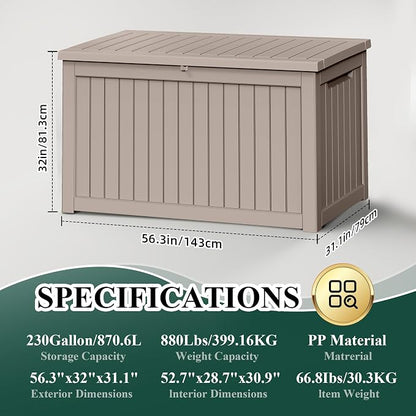 230 Gallon Resin Large Deck Box, Waterproof Outdoor Storage box - Image 4