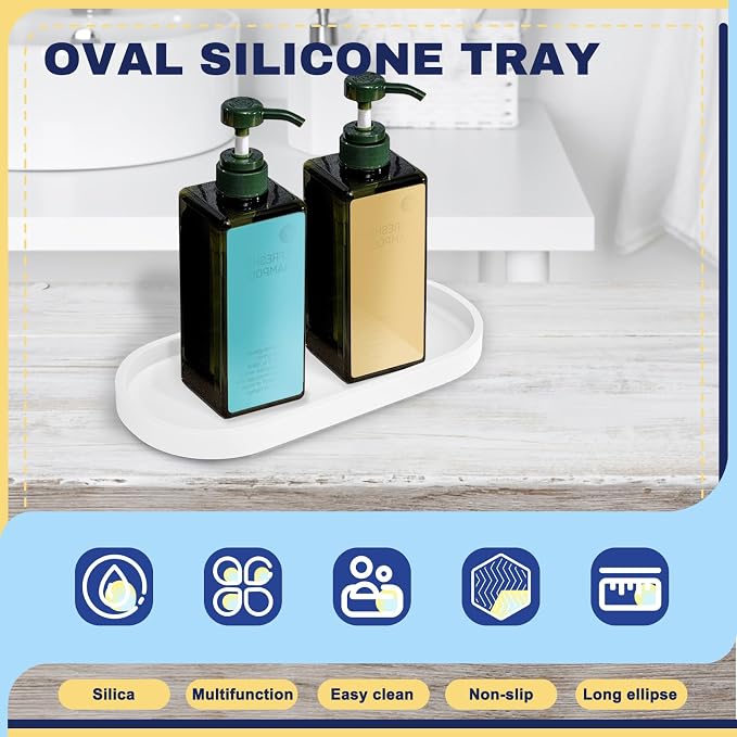 2 Pieces Silicone Shatterproof Bathroom Vanity Tray, 9.8" & 11.8" Oval White - Image 3