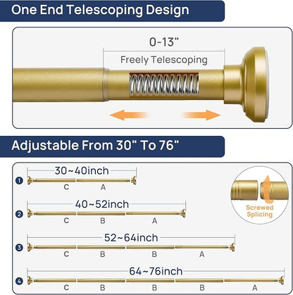 ENJOYBASICS 1" Gold Shower Curtain Rod, 30-76" Adjustable, Secure Tension | - Image 2