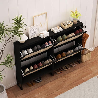 Rattan Shoe Cabinet with 2 Flip Drawers, Simple Setup Hidden Shoe Rack - Image 9