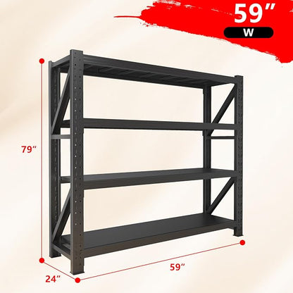 59” W Storage Shelves, 5000LBS Garage Shelving Heavy Duty, 4-Tier Adjustable - Image 2
