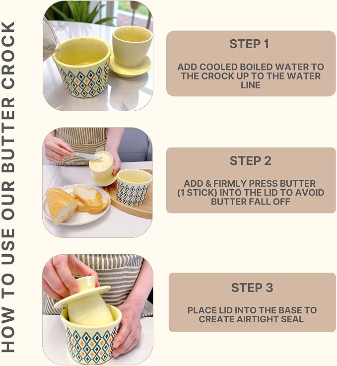 Butter Crock with Lid for Countertop, Butter Keeper Crock with Water, French - Image 8