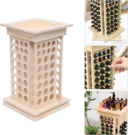 Rotating Essential Oil Rack, 104 Holes Cosmetic Display Cases, Wooden Essential - Image 4