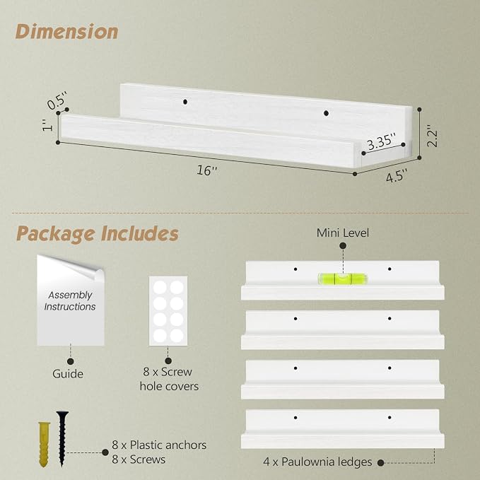 Forbena White Picture Ledge Shelf, Floating Shelves - Image 2