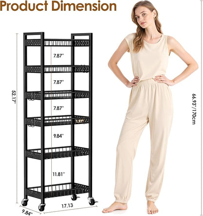 6 Tier Slim Storage Cart, Narrow Rolling Cart - Image 2