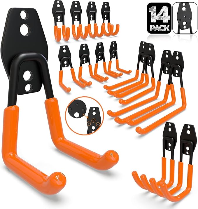 3-H Garage Wall Hooks 14 Pack, Garage Hooks Heavy Duty by 3-H