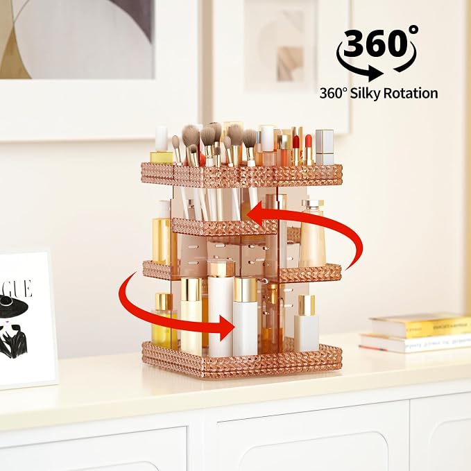 Rotating Makeup Organizer, Large Capacity Cosmetic Display Case, Acrylic - Image 3