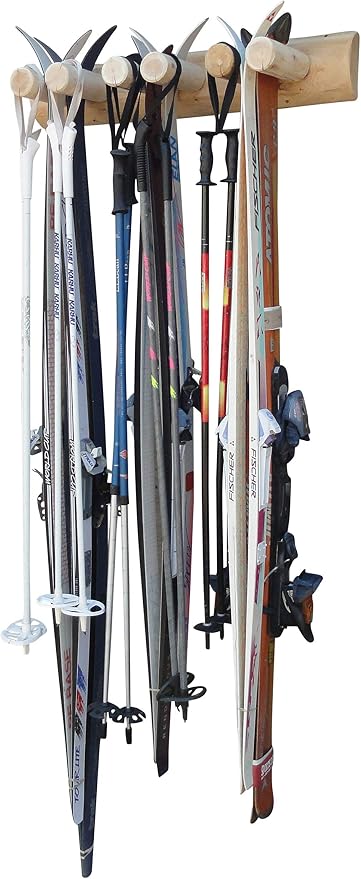 6-Place Log Ski Rack Wall Mount, Indoor Ski Storage Rack - Image 3
