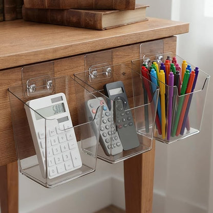 6 Pcs Clear Adhesive Wall Storage Bins, Small Cabinet Door Organizer Holders - Image 4