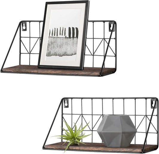Mkono Floating Shelves Wall Mounted Set of 2 Rustic Wood Storage Display Shelf by Mkono