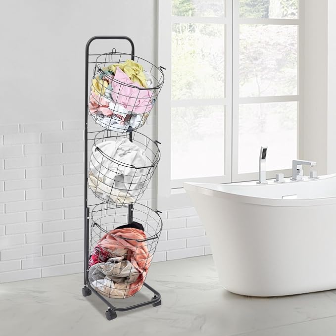 3-Tier Rolling Laundry Hamper - Image 5