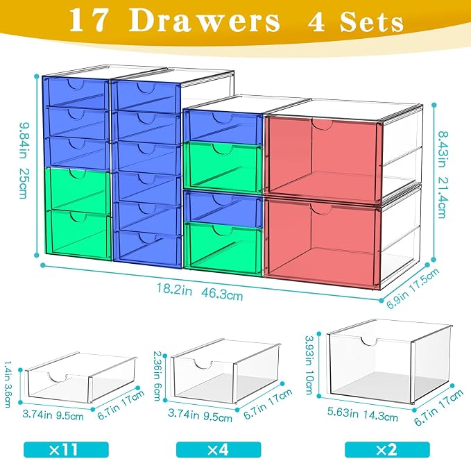 Acrylic Makeup Organizer with 17 Drawers, 4 Pack Clear Bathroom Counter - Image 3
