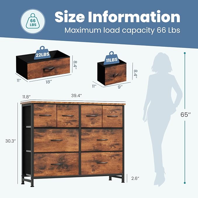DUMOS Dresser for Bedroom with 8 Fabric Drawers, Wide Fabric Dresser | Storage - Image 3