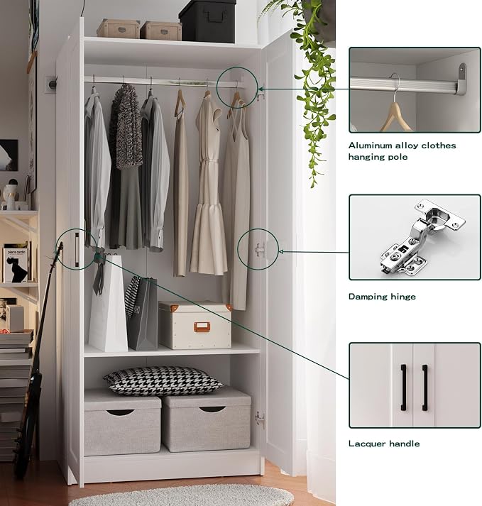 Fenghua Lizhi Wood White Wardrobe Closet - Image 6
