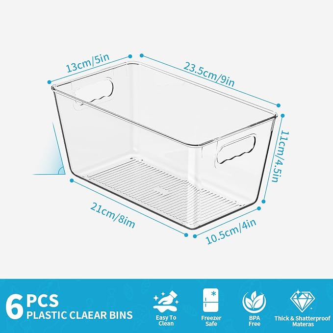 6 Pack Clear Pantry Organizer Bins, Fridge Organiser Set, Plastic Containers - Image 3