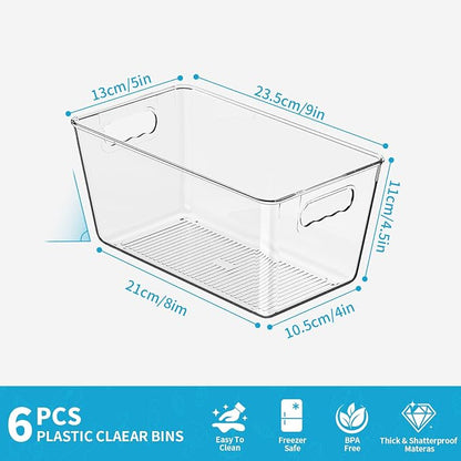 6 Pack Clear Pantry Organizer Bins, Fridge Organiser Set, Plastic Containers - Image 3