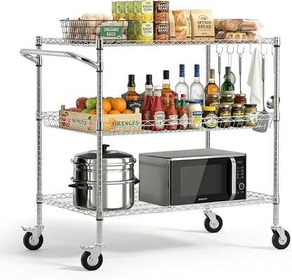 VEVOR Kitchen Utility Cart, 3 Tier Heavy Duty Adjustable Wire Storage Rack by VEVOR