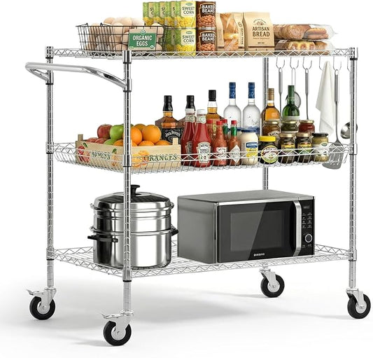 VEVOR Kitchen Utility Cart, 3 Tier Heavy Duty Adjustable Wire Storage Rack by VEVOR