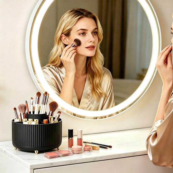 360°Rotating Makeup Brush Holder Organizer, Spinning Skincare Storage Carousel - Image 3