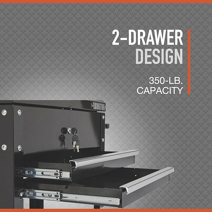 Ironton 28in. 2-Drawer Tool Cart, 350-Lb. Capacity, Heavy-Duty Rolling Service - Image 2