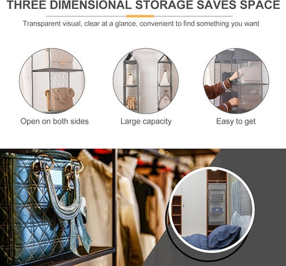 Grey Hanging Storage Organizer Bag Dustproof Mesh Compartments - Image 9