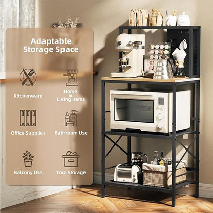 Kitchen Bakers Rack with Pegboard, 4-Tiers Coffee Bar Table, Heavy-Duty Metal - Image 7