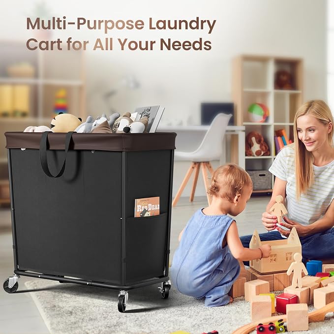 320L Laundry Basket with Wheels, 3-Section Rolling Hamper - Image 5