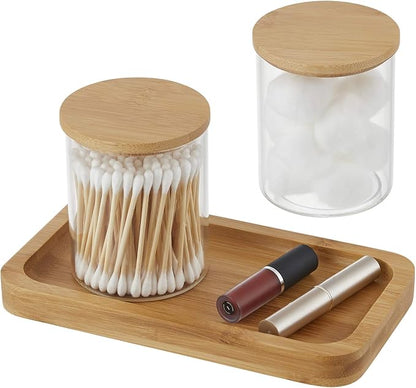 Qtip Holder With Vanity Tray, Glass Apothecary Jars With Lids by INIUNIK