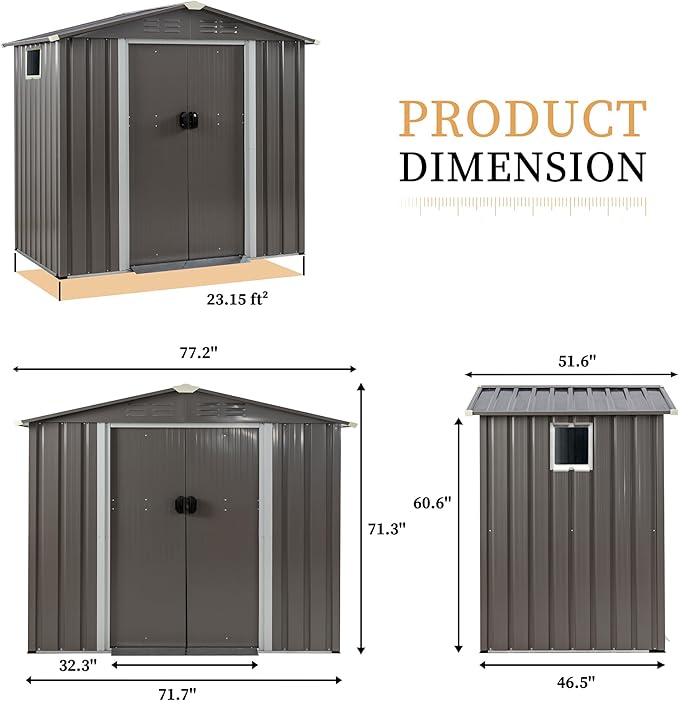 Vongrasig 6x4 FT Outdoor Storage Shed, Metal Graden Shed - Image 3