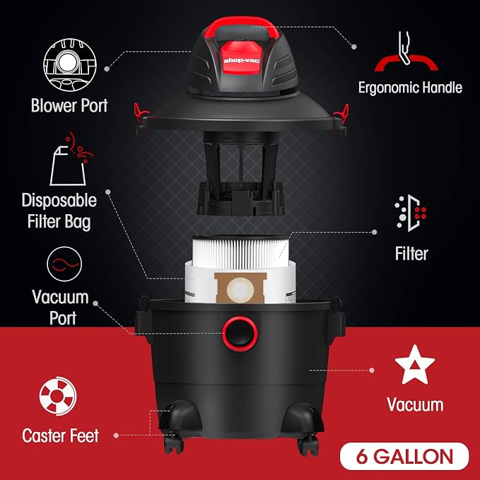 Shop-Vac 5920689 Wet/Dry Vacuum Cleaner, 6 Gallon, 3.0 Peak HP, 1.25 Inch - Image 3