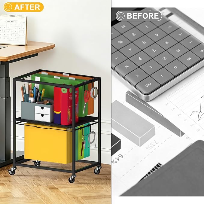 Sunexinlo Rolling File Cart for Letter/Legal Size 2-Tier, Hanging File Organizer - Image 8