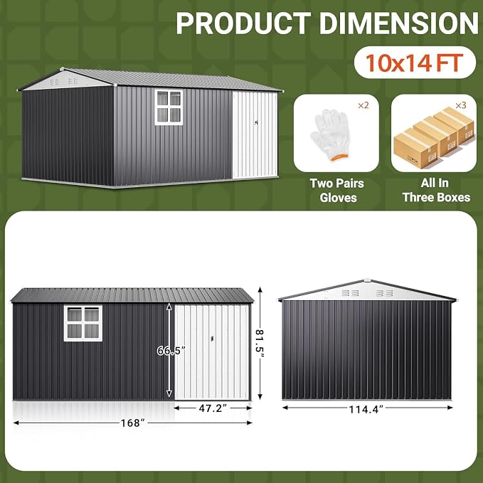 Polar Aurora 10X14 FT Metal Outdoor Storage Shed - Image 2