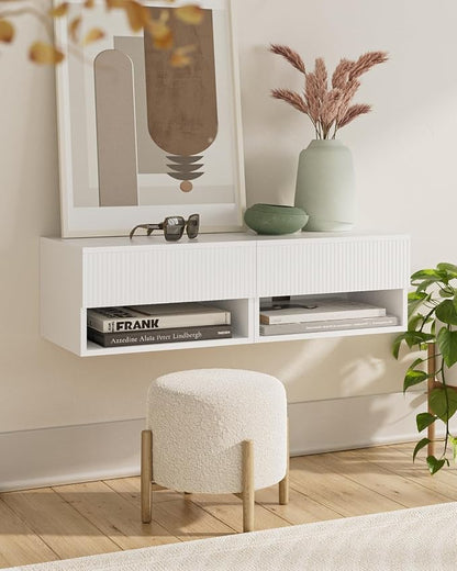 Modern Small Nightstand with Drawer, Floating Shelves - Image 8