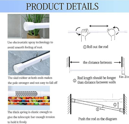 AIZESI Spring Tension Rods Adjustable Tension Curtain Rod Small Tension Rod No - Image 7