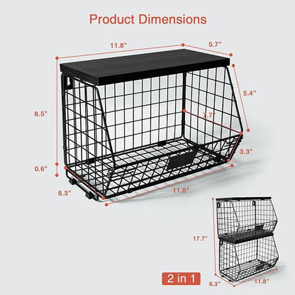 Goozii Black Kitchen Wall Hanging Storage Basket Set of 2, Rustic Stackable - Image 7