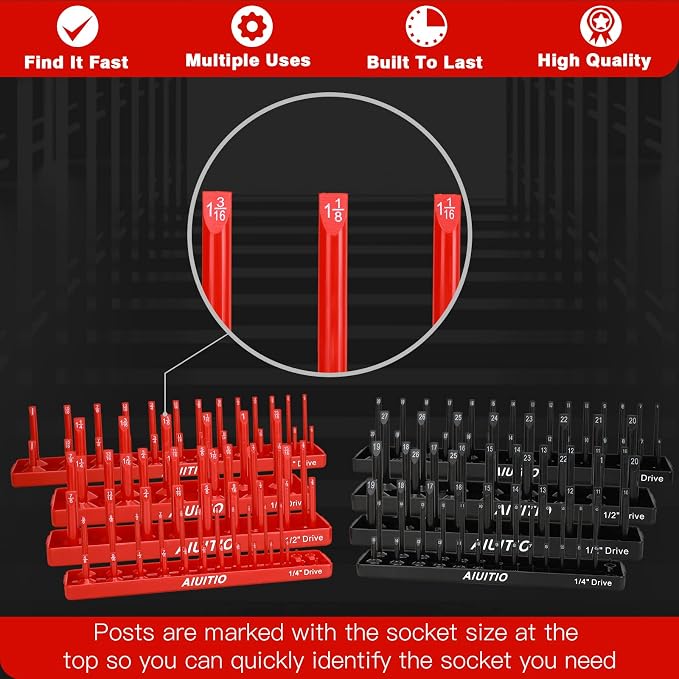 8 Piece Metric & SAE Socket Organizer Tray Set, 3/8-Inch & 1/2-Inch Drive - Image 2