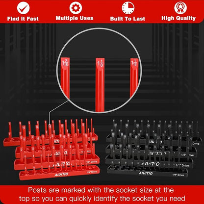 8 Piece Metric & SAE Socket Organizer Tray Set, 3/8-Inch & 1/2-Inch Drive - Image 2