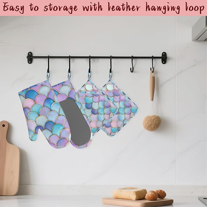 Pink Mermaid Scales Heat-Resistant Silicone Oven Mitts and Pot Holders - Image 5