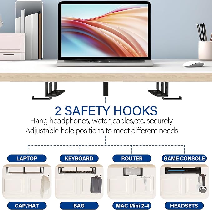 BYMECOST Under Desk Laptop Mount, Metal Under Desk Storage Holder, - Image 7