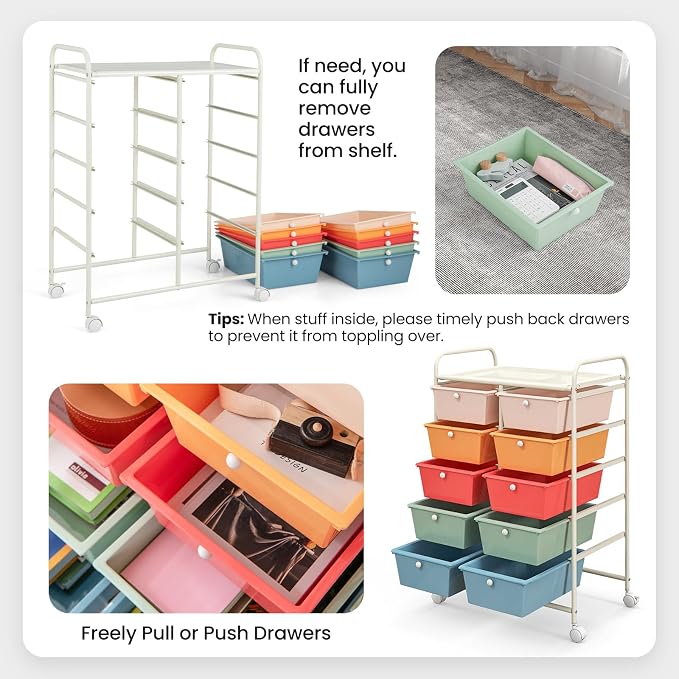 Giantex 10 Drawers Rolling Cart, Classroom Organizers, Storage Cart - Image 6