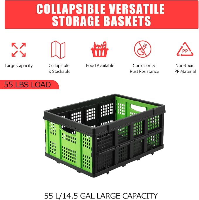 55L Collapsible Crates for Storage, Stackable & Collapsible Milk Crates - Image 2